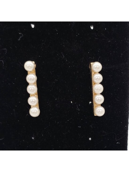 Unbranded Jewelry - Gold-Tone Bar Earrings With Faux Pearl Accents Post Back Closure